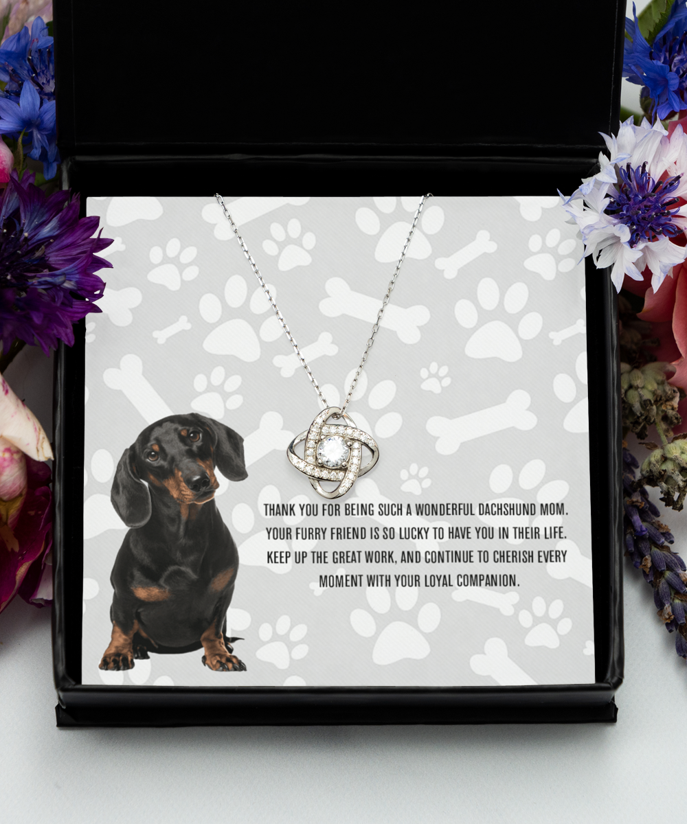 Dachshund Mom Love Knot Silver Necklace - Dog Mom Jewelry Gifts Necklace For Women Birthday Christmas Mother's Day Gift For Dachshund Dog Lover