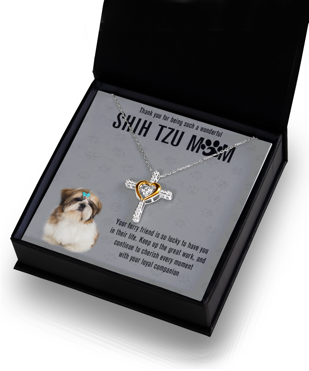 Shih Tzu Mom Cross Dancing Necklace - Dog Mom Gifts For Women Birthday Christmas Mother's Day Gift Necklace For Shih Tzu Dog Lover