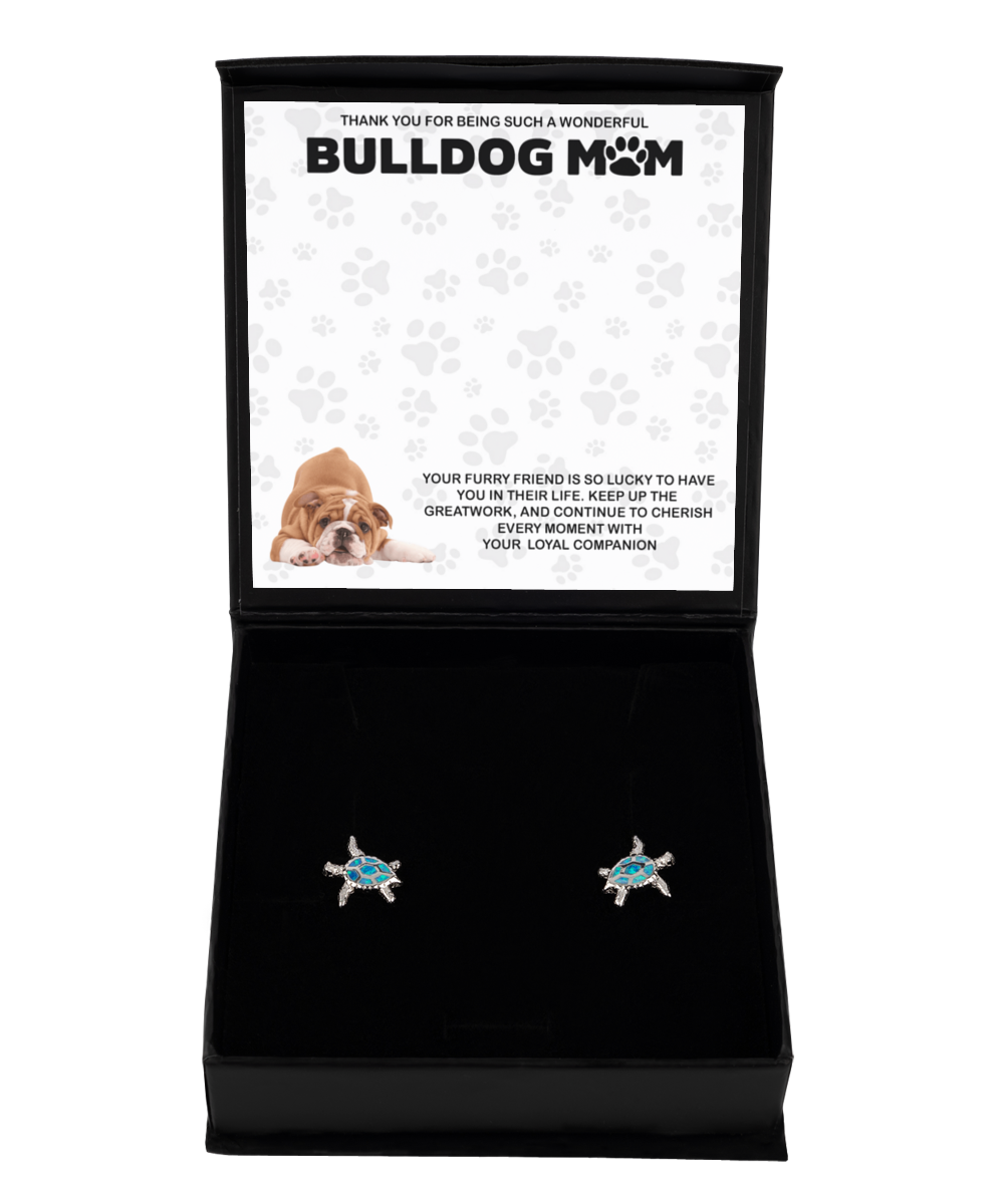Bulldog Mom Opal Turtle Earrings - Dog Mom Gifts For Women Birthday Christmas Mother's Day Jewelry Gift For Bulldog Dog Lover
