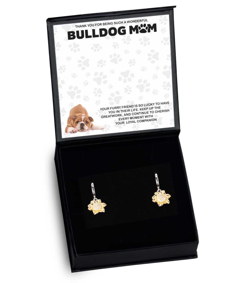 Bulldog Mom Sunflower Earrings - Dog Mom Gifts For Women Birthday Christmas Mother's Day Jewelry Gift For Bulldog Dog Lover