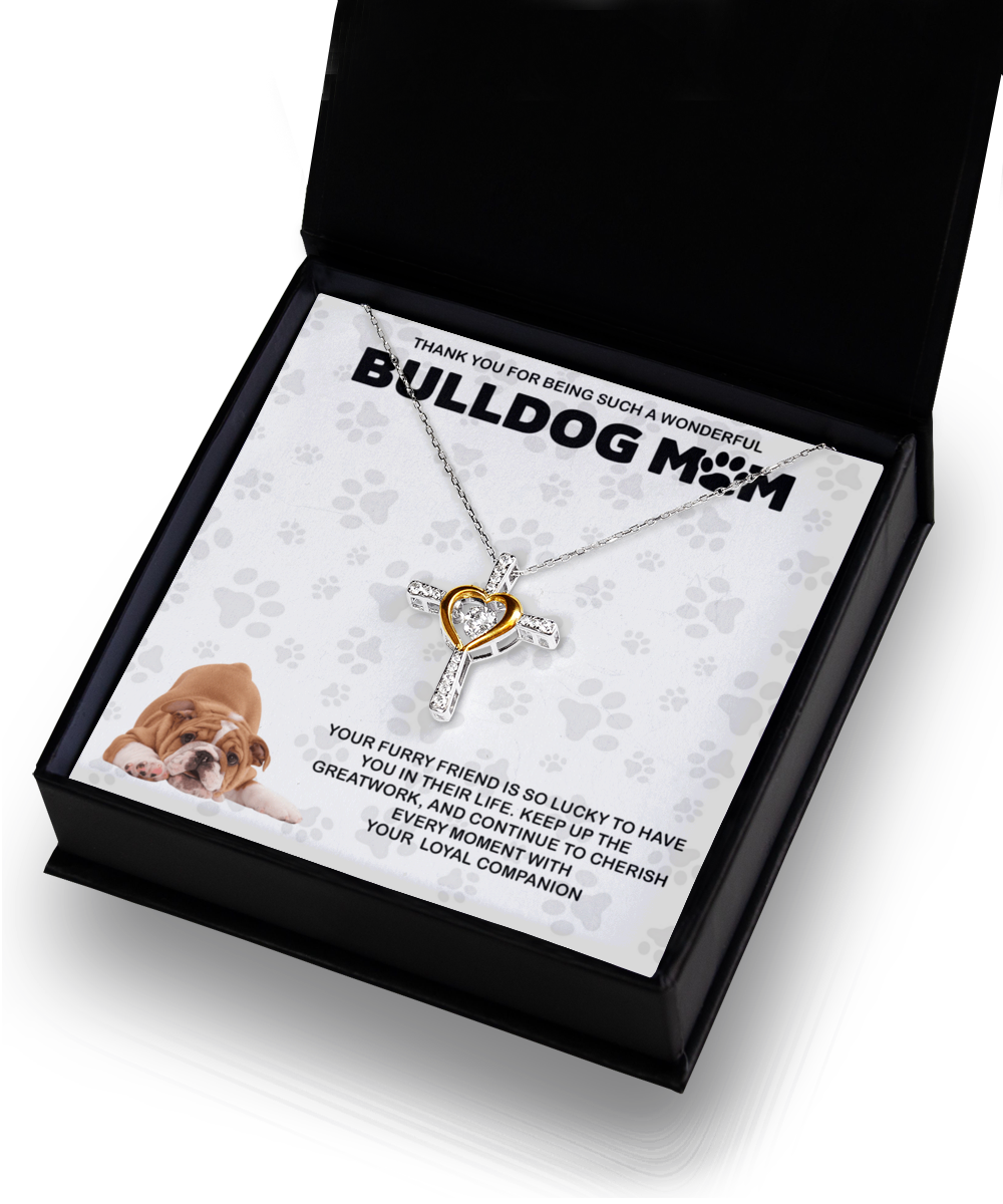 Bulldog Mom Cross Dancing Necklace - Dog Mom Gifts For Women Birthday Christmas Mother's Day Gift Necklace For Bulldog Dog Lover