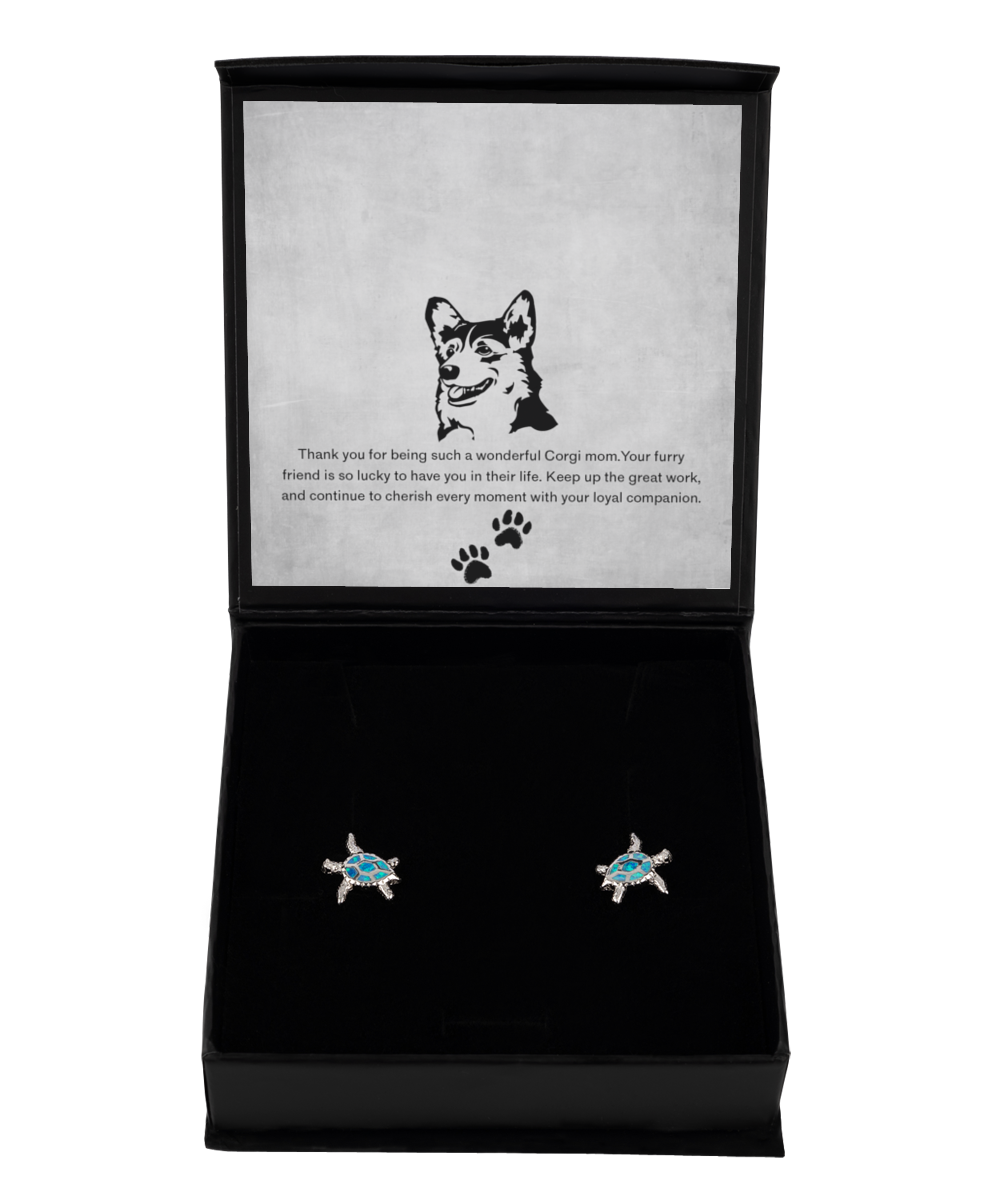 Corgi Mom Opal Turtle Earrings - Dog Mom Gifts For Women Birthday Christmas Mother's Day Jewelry Gift For Corgi Dog Lover