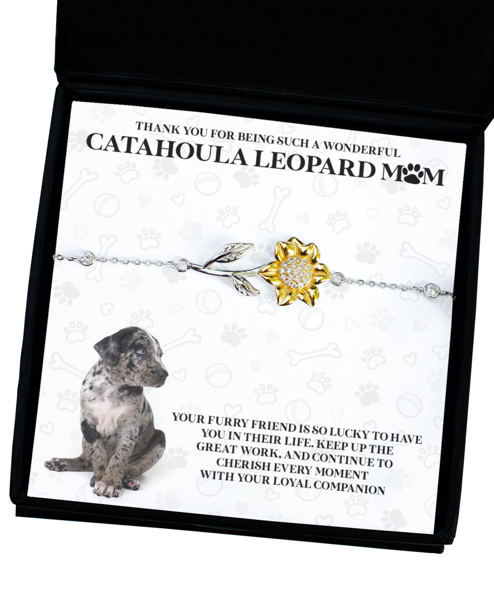 Catahoula Leopard Mom Sunflower Bracelet - Dog Mom Gifts For Women Birthday Christmas Mother's Day Jewelry Gift For Catahoula Leopard Dog Lover