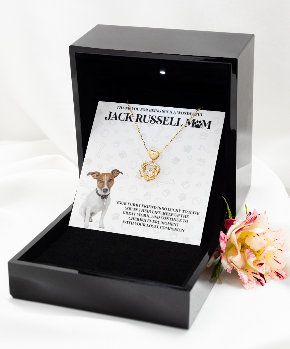 Jack Russell Mom Heart Knot Gold Necklace - Dog Mom Gifts Necklace For Women Birthday Mother's Day Gift For Jack Russell Dog Lover