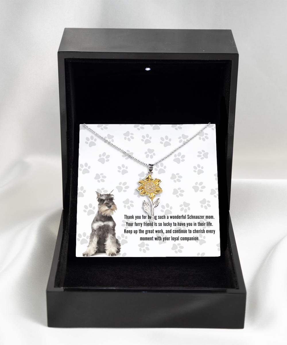 Schnauzer Mom Sunflower Pendant Necklace - Dog Mom Gifts For Women Birthday Christmas Mother's Day Gift Necklace For Schnauzer Dog Lover