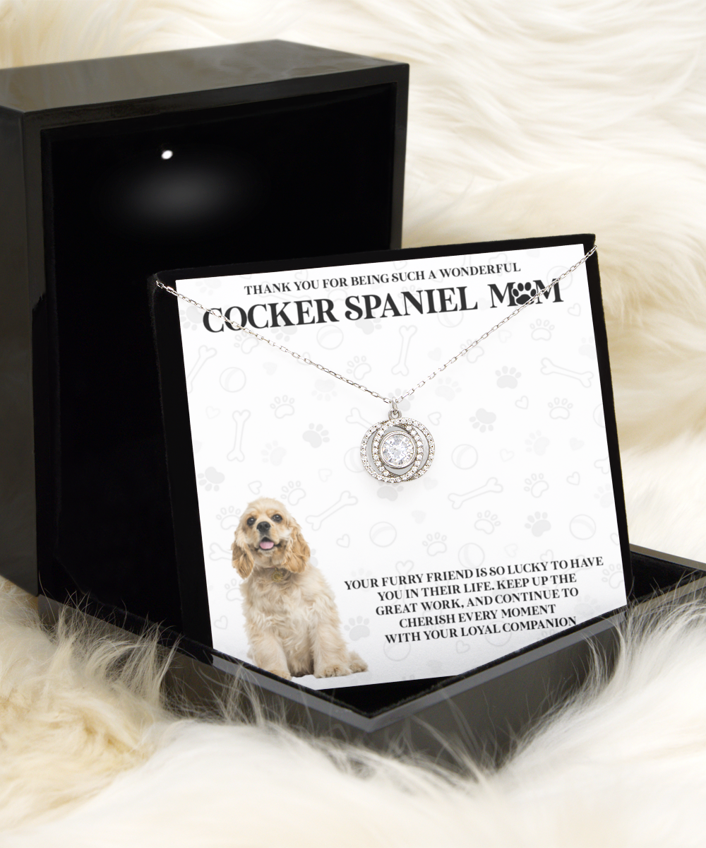 Cocker Spaniel Mom Double Crystal Circle Necklace - Dog Mom Gifts Necklace For Women Birthday Christmas Mother's Day Gift For Cocker Spaniel Dog Lover
