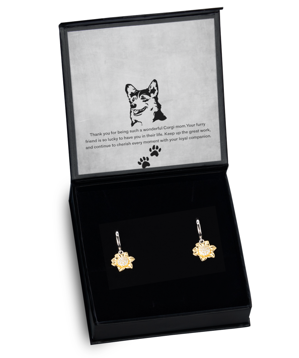 Corgi Mom Sunflower Earrings - Dog Mom Gifts For Women Birthday Christmas Mother's Day Jewelry Gift For Corgi Dog Lover