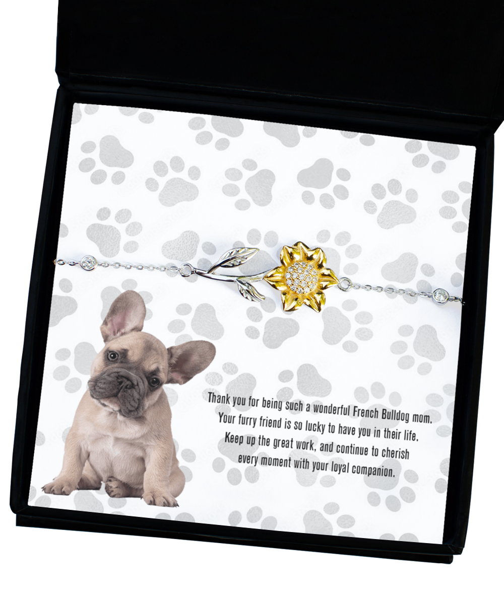 French Bulldog Mom Sunflower Bracelet - Dog Mom Gifts For Women Birthday Christmas Mother's Day Jewelry Gift For French Bulldog Dog Lover