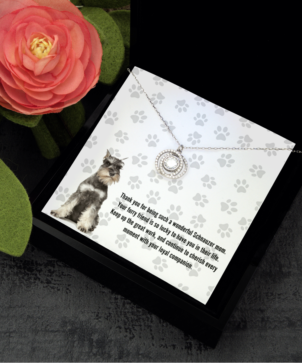 Schnauzer Mom Double Crystal Circle Necklace - Dog Mom Jewelry Gifts Necklace For Women Birthday Christmas Mother's Day Gift For Schnauzer Dog Lover