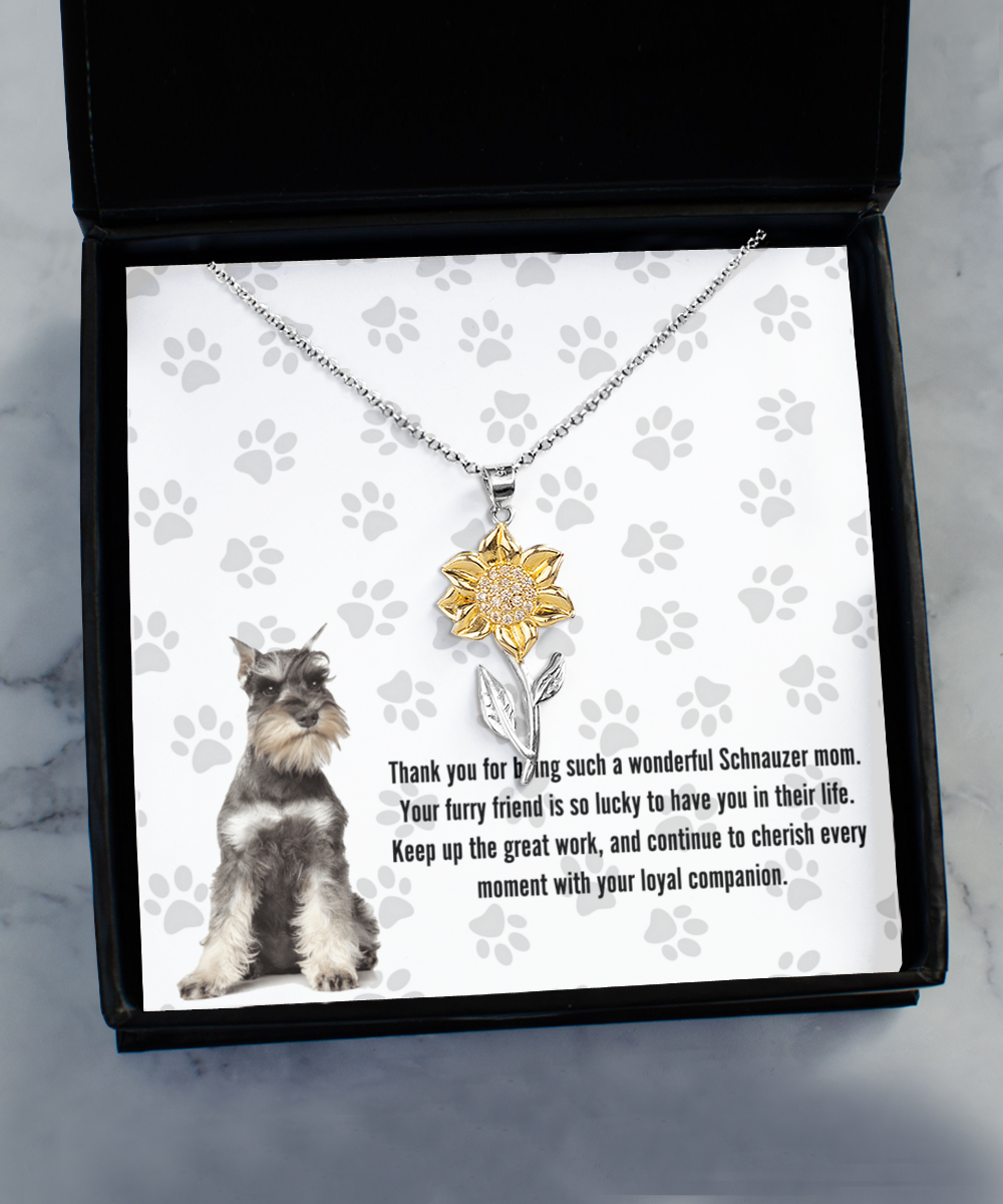 Schnauzer Mom Sunflower Pendant Necklace - Dog Mom Gifts For Women Birthday Christmas Mother's Day Gift Necklace For Schnauzer Dog Lover