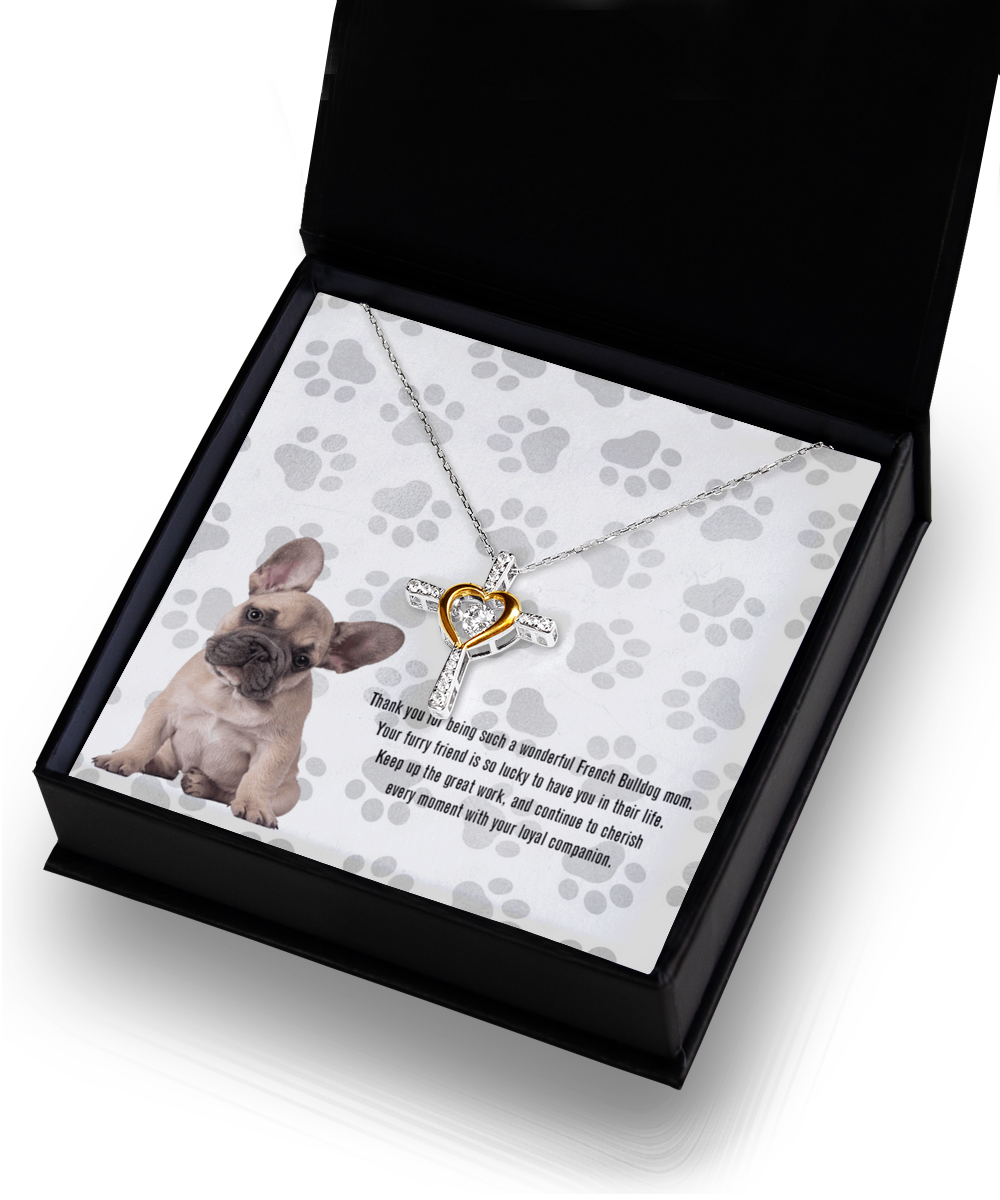 French Bulldog Mom Cross Dancing Necklace - Dog Mom Gifts For Women Birthday Christmas Mother's Day Gift Necklace For French Bulldog Dog Lover