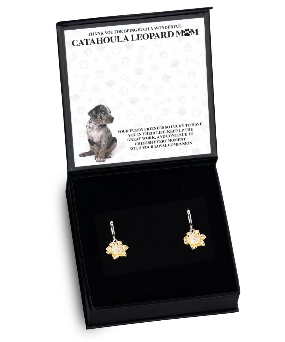 Catahoula Leopard Mom Sunflower Earrings - Dog Mom Gifts For Women Birthday Christmas Mother's Day Jewelry Gift For Catahoula Leopard Dog Lover