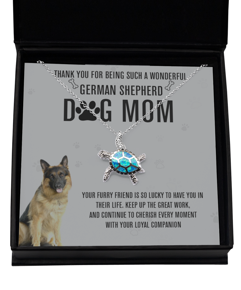 German Shepherd Mom Opal Turtle Necklace - Dog Mom Gifts For Women Birthday Christmas Mother's Day Gift Necklace For German Shepherd Dog Lover