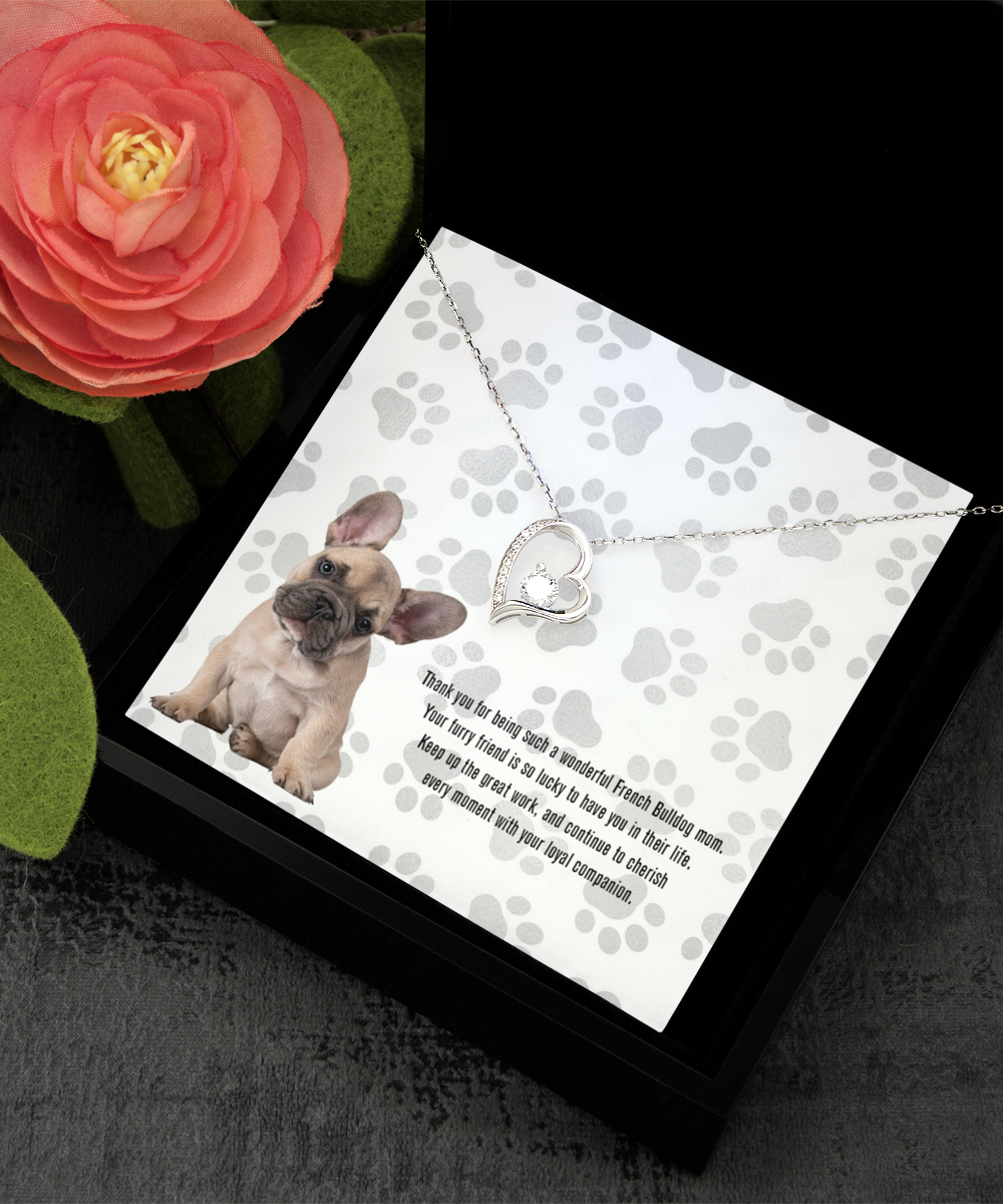 French Bulldog Mom Solitaire Crystal Necklace - Dog Mom Jewelry Gifts Necklace For Women Birthday Christmas Mother's Day Gift For French Bulldog Dog Lover