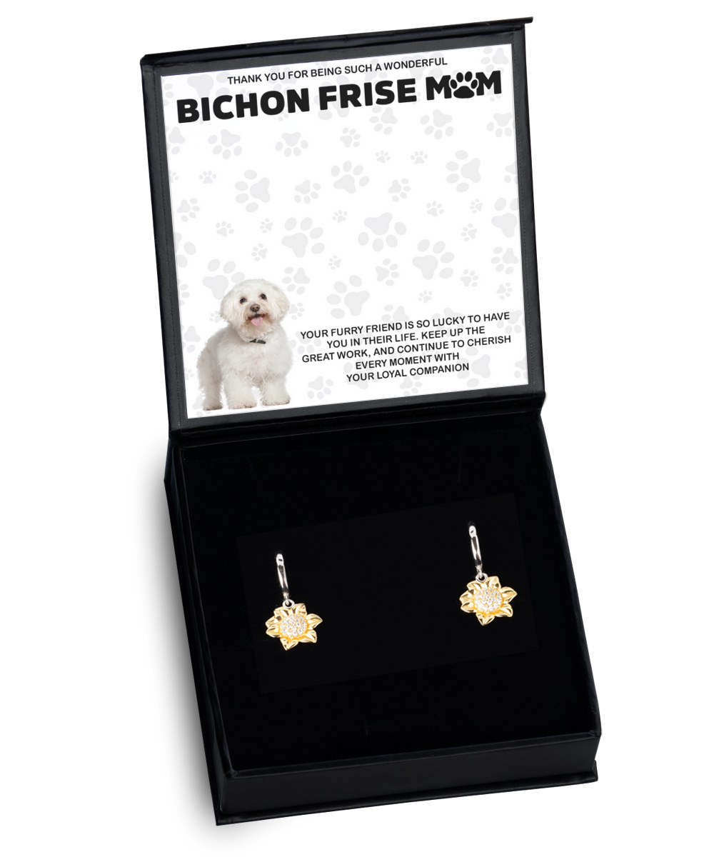 Bichon Frise Mom Sunflower Earrings - Dog Mom Gifts For Women Birthday Christmas Mother's Day Jewelry Gift For Bichon Frise Dog Lover
