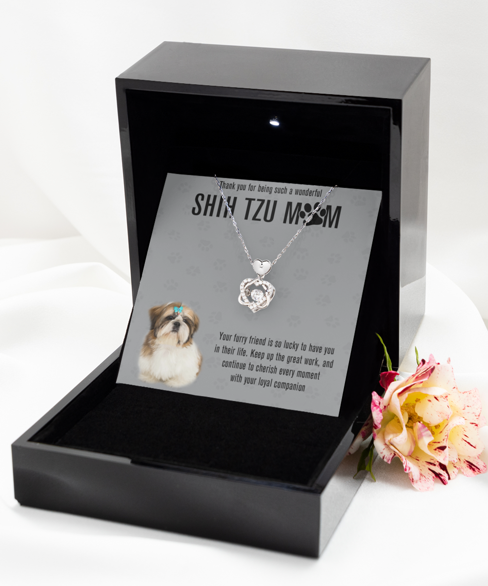 Shih Tzu Mom Heart Knot Silver Necklace - A Birthday Christmas Mother's Day Gift For Shih Tzu Dog Mom Necklace Gift For Her