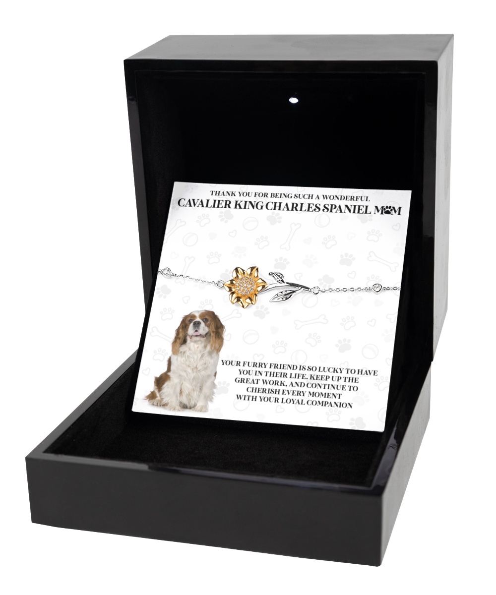 Cavalier King Charles Spaniel Mom Sunflower Bracelet - Dog Mom Gifts For Women Birthday Christmas Mother's Day Jewelry Gift For Cavalier King Charles Spaniel Dog Lover