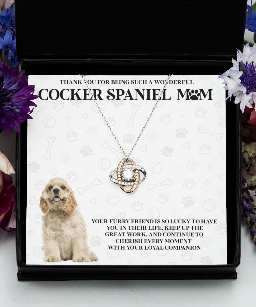 Cocker Spaniel Mom Love Knot Rose Gold Necklace - Dog Mom Gifts Necklace For Women Birthday Christmas Mother's Day Gift For Cocker Spaniel Dog Lover