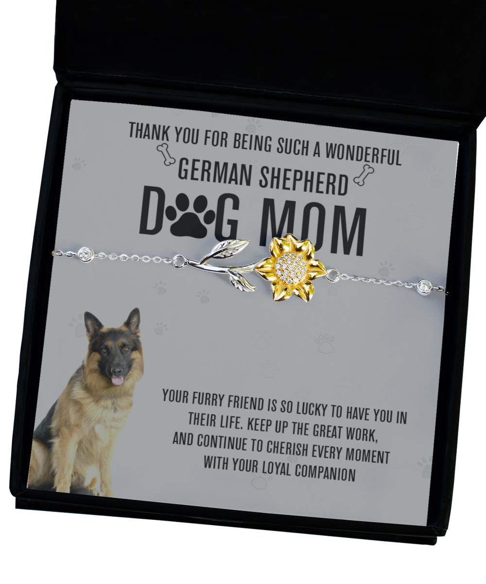 German Shepherd Mom Sunflower Bracelet - Dog Mom Gifts For Women Birthday Christmas Mother's Day Jewelry Gift For German Shepherd Dog Lover