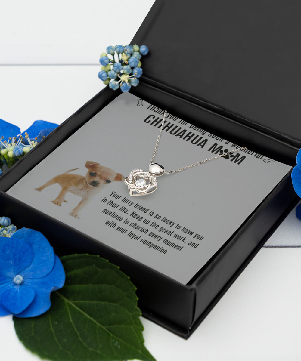 Chihuahua Mom Heart Knot Silver Necklace - A Birthday Christmas Mothers Day Gift For Chihuahua Dog Mom Necklace Gift For Women
