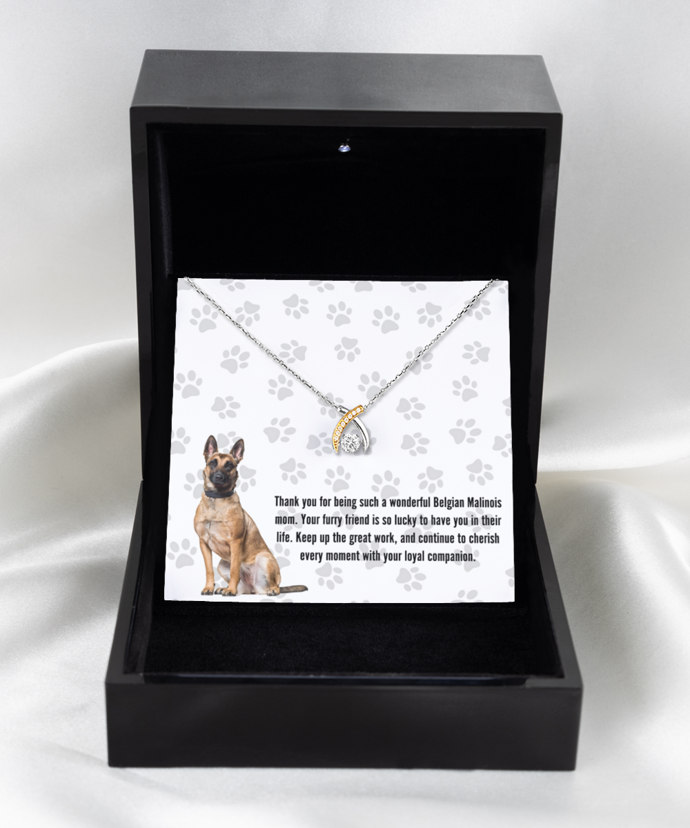 Belgian Malinois Mom Wishbone Dancing Necklace - Dog Mom Gifts For Women Birthday Christmas Mother's Day Gift Necklace For Belgian Malinois Dog Lover