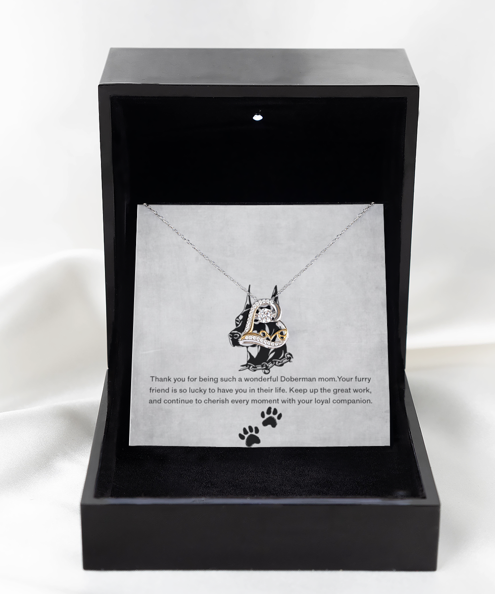Doberman Mom Love Dancing Necklace - Dog Mom Gifts For Women Birthday Christmas Mother's Day Gift Necklace For Doberman Dog Lover