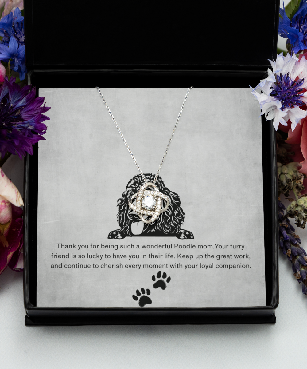 Poodle Mom Love Knot Silver Necklace - Dog Mom Jewelry Gifts Necklace For Women Birthday Christmas Mother's Day Gift For Poodle Dog Lover