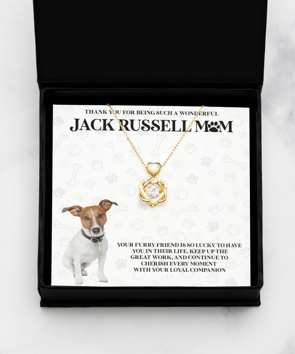 Jack Russell Mom Heart Knot Gold Necklace - Dog Mom Gifts Necklace For Women Birthday Mother's Day Gift For Jack Russell Dog Lover