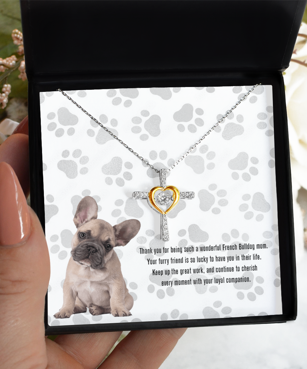 French Bulldog Mom Cross Dancing Necklace - Dog Mom Gifts For Women Birthday Christmas Mother's Day Gift Necklace For French Bulldog Dog Lover