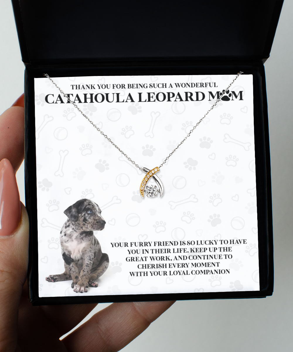 Catahoula Leopard Mom Wishbone Dancing Necklace - Dog Mom Gifts For Women Birthday Christmas Mother's Day Gift Necklace For Catahoula Leopard Dog Lover