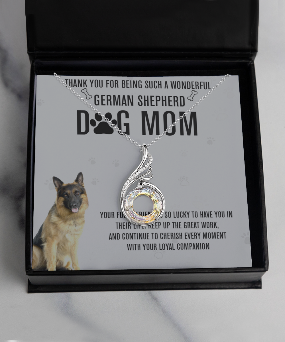 German Shepherd Mom Rising Phoenix Necklace - Dog Mom Gifts For Women Birthday Christmas Mother's Day Gift Necklace For German Shepherd Dog Lover