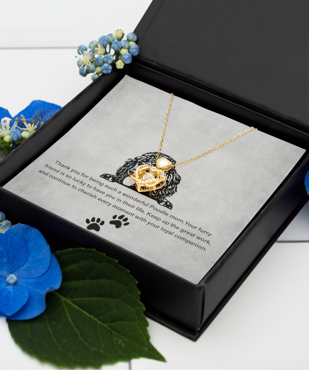 Poodle Mom Heart Knot Gold Necklace - Dog Mom Jewelry Gifts Necklace For Women Birthday Christmas Mother's Day Gift For Poodle Dog Lover