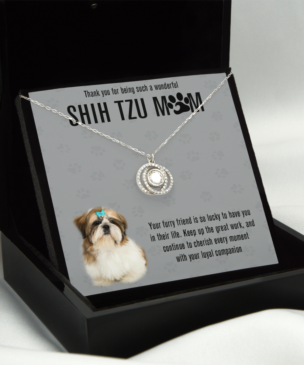 Shih Tzu Mom Double Crystal Circle Necklace - A Birthday Christmas Mother's Day Gift For Shih Tzu Dog Mom Necklace Gift For Her