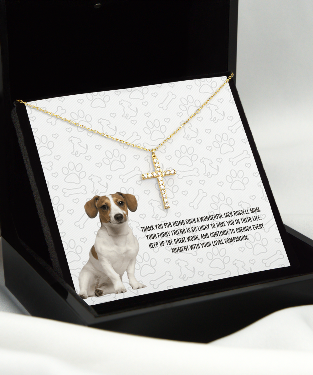 Jack Russell Mom Crystal Gold Cross Necklace - Dog Mom Necklace Gifts For Women Birthday Christmas Mother's Day Gift For Jack Russell Dog Lover