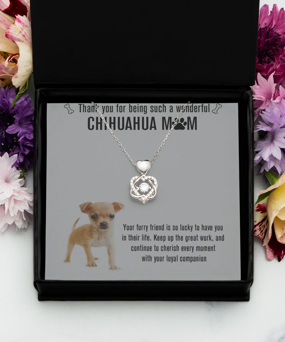 Chihuahua Mom Heart Knot Silver Necklace - A Birthday Christmas Mothers Day Gift For Chihuahua Dog Mom Necklace Gift For Women