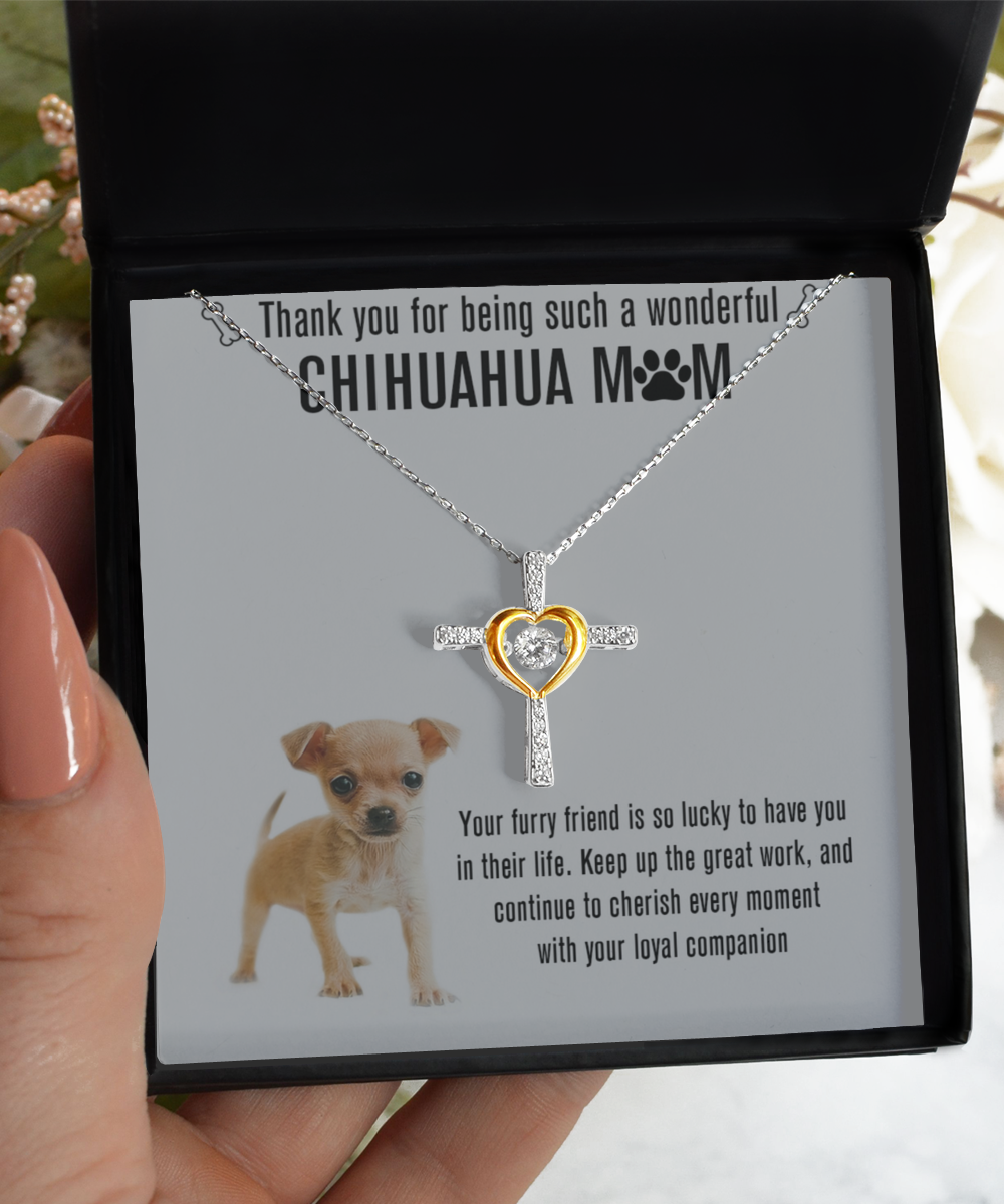 Chihuahua Mom Cross Dancing Necklace - Dog Mom Gifts For Women Birthday Christmas Mother's Day Gift Necklace For Chihuahua Dog Lover