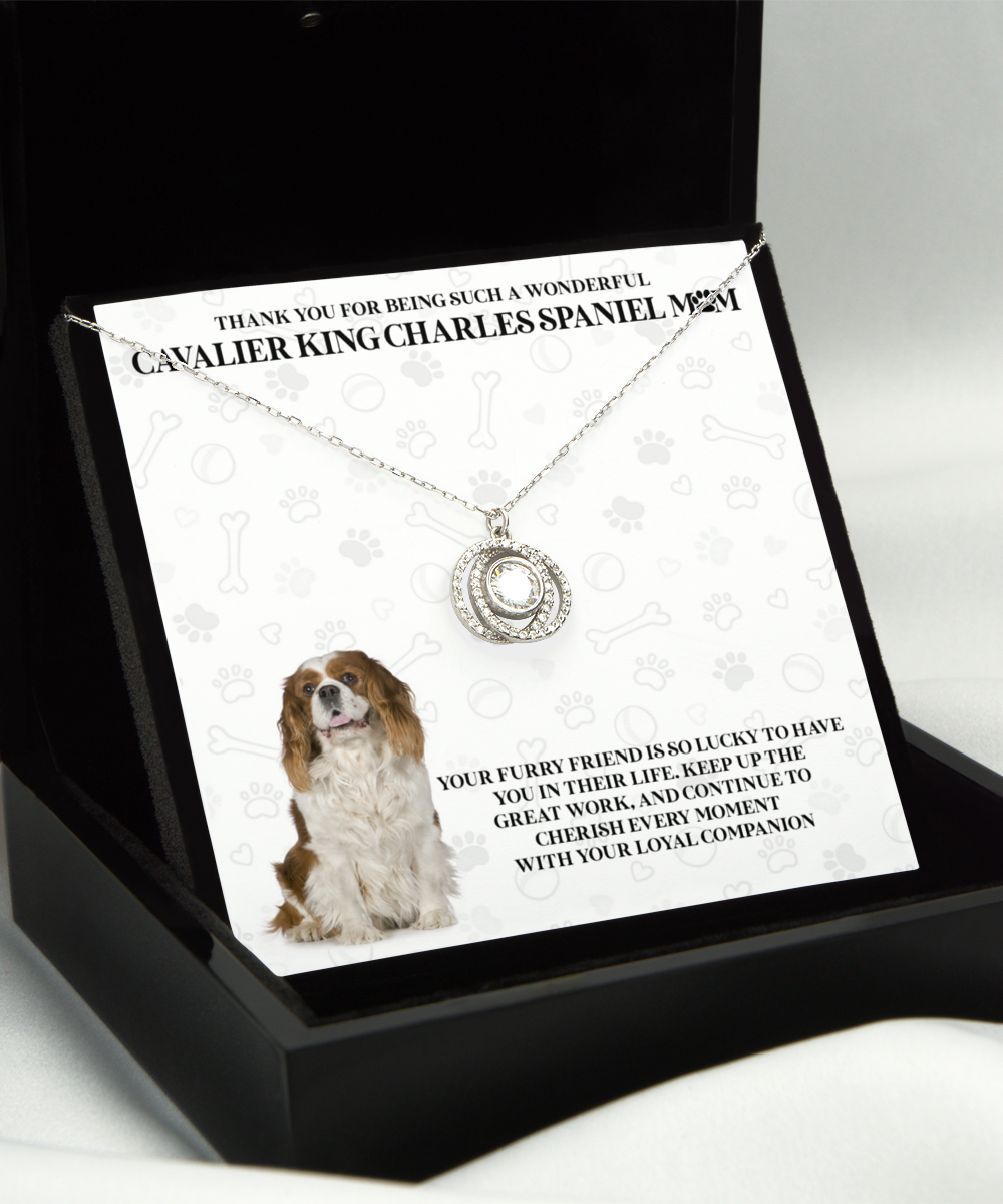 Cavalier King Charles Spaniel Mom Double Crystal Circle Necklace - Dog Mom Gifts Necklace For Women Birthday Mother's Day Gift For Cavalier King Charles Spaniel Dog Lover