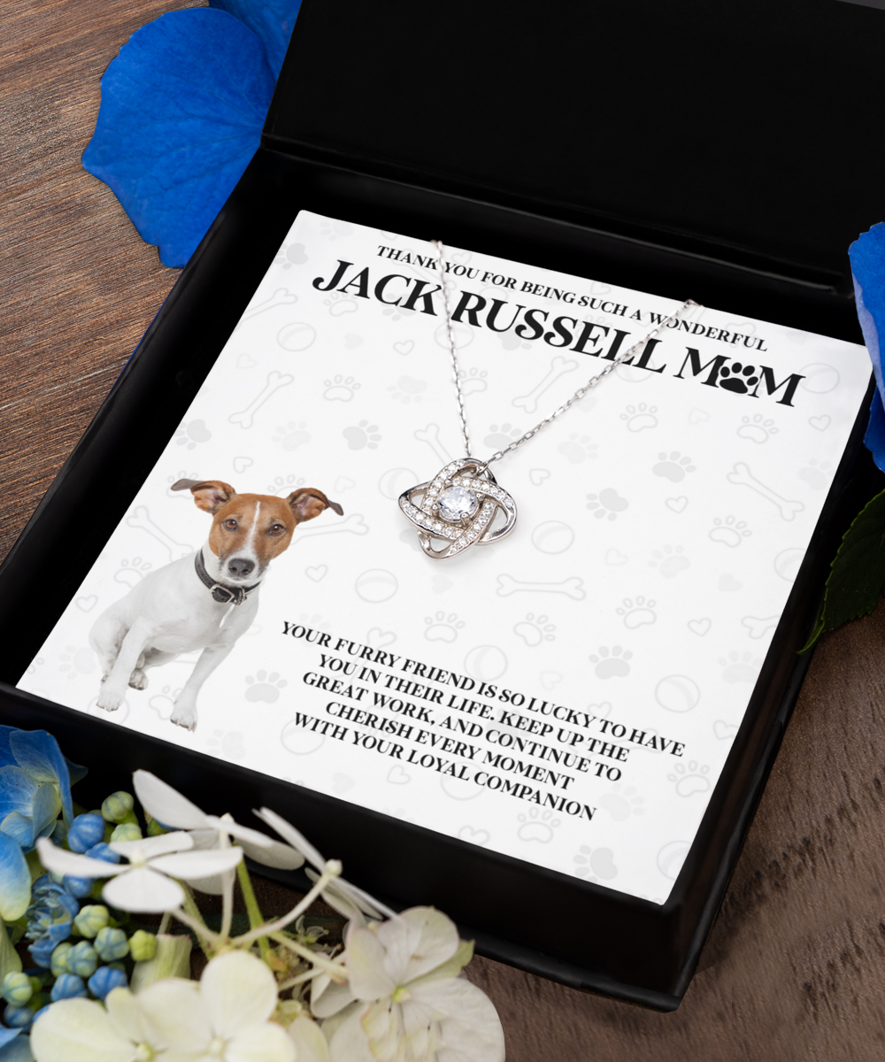 Jack Russell Mom Love Knot Silver Necklace - Dog Mom Gifts Necklace For Women Birthday Mother's Day Gift For Jack Russell Dog Lover