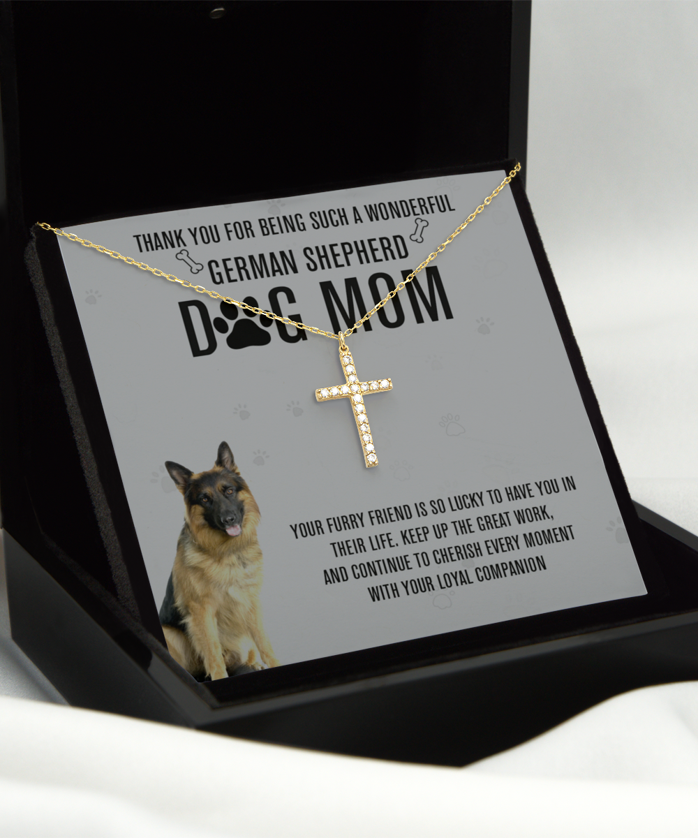German Shepherd Dog Mom Crystal Gold Cross Necklace - A Birthday Christmas Mothers Day Necklace Gift For Women German Shepherd Dog Lover