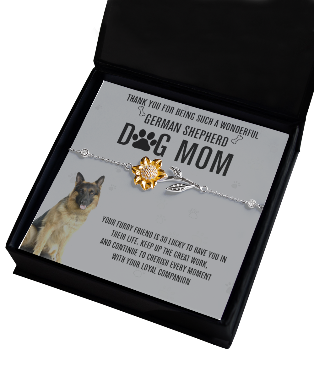 German Shepherd Mom Sunflower Bracelet - Dog Mom Gifts For Women Birthday Christmas Mother's Day Jewelry Gift For German Shepherd Dog Lover