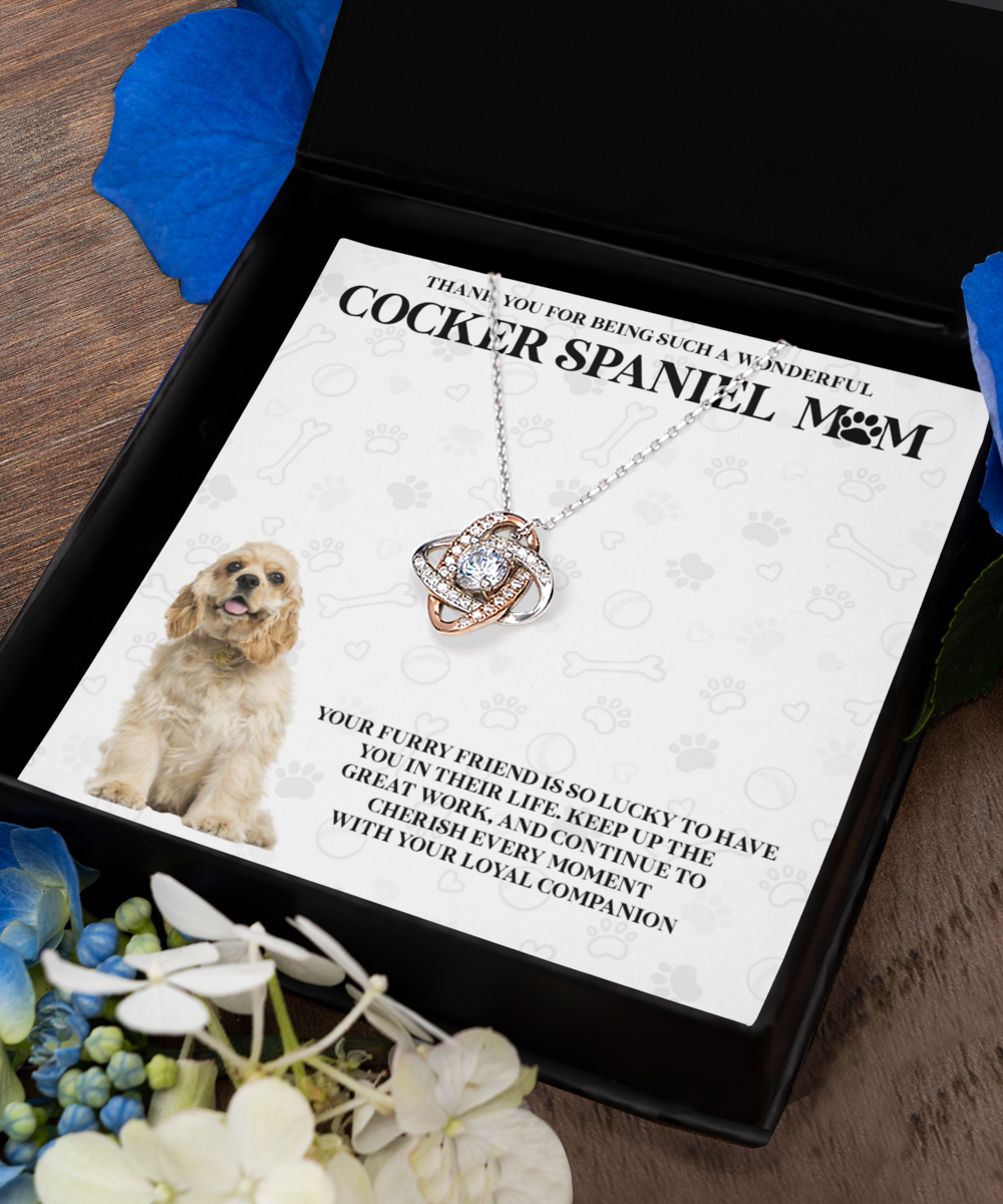 Cocker Spaniel Mom Love Knot Rose Gold Necklace - Dog Mom Gifts Necklace For Women Birthday Christmas Mother's Day Gift For Cocker Spaniel Dog Lover