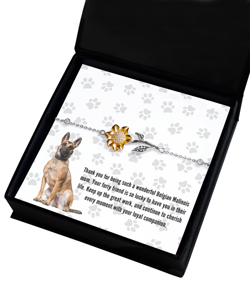 Belgian Malinois Mom Sunflower Bracelet - Dog Mom Gifts For Women Birthday Christmas Mother's Day Jewelry Gift For Belgian Malinois Dog Lover