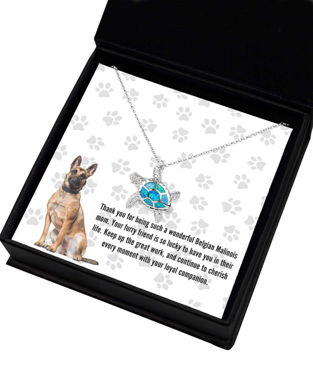 Belgian Malinois Mom Opal Turtle Necklace - Dog Mom Gifts For Women Birthday Christmas Mother's Day Gift Necklace For Belgian Malinois Dog Lover