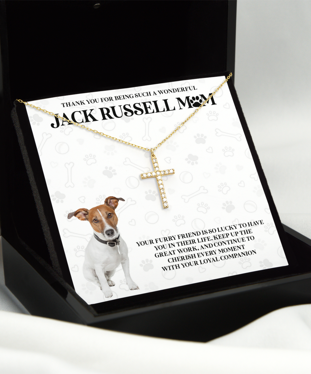 Jack Russell Mom Crystal Gold Cross Necklace - Dog Mom Gifts Necklace For Women Birthday Mother's Day Gift For Jack Russell Dog Lover