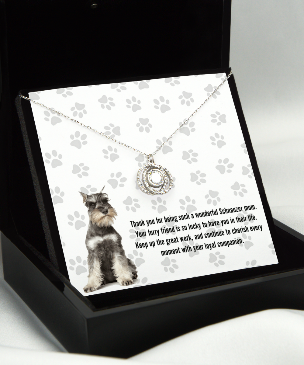 Schnauzer Mom Double Crystal Circle Necklace - Dog Mom Jewelry Gifts Necklace For Women Birthday Christmas Mother's Day Gift For Schnauzer Dog Lover