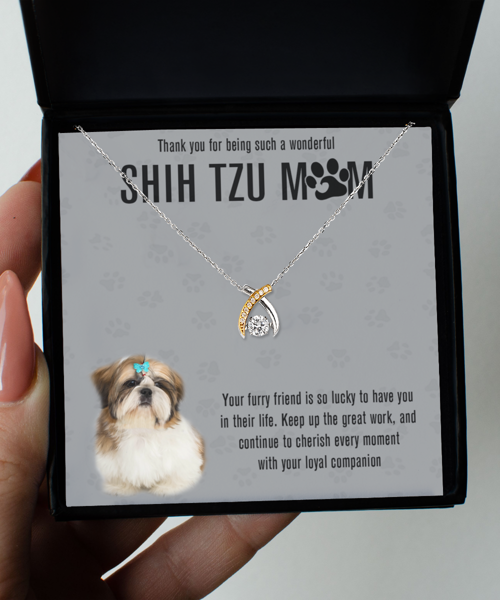 Shih Tzu Mom Wishbone Dancing Necklace - Dog Mom Gifts For Women Birthday Christmas Mother's Day Gift Necklace For Shih Tzu Dog Lover