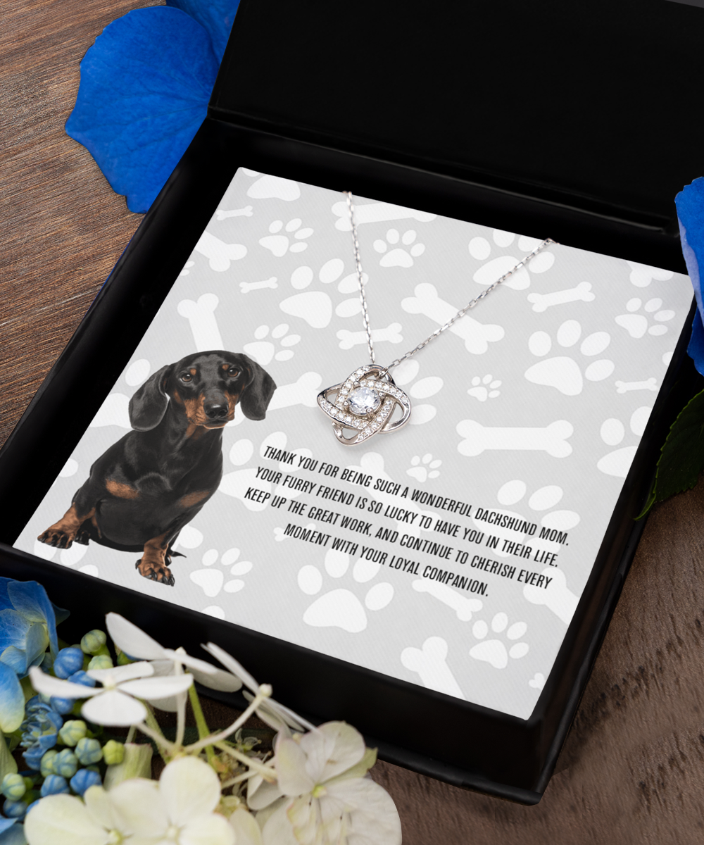 Dachshund Mom Love Knot Silver Necklace - Dog Mom Jewelry Gifts Necklace For Women Birthday Christmas Mother's Day Gift For Dachshund Dog Lover