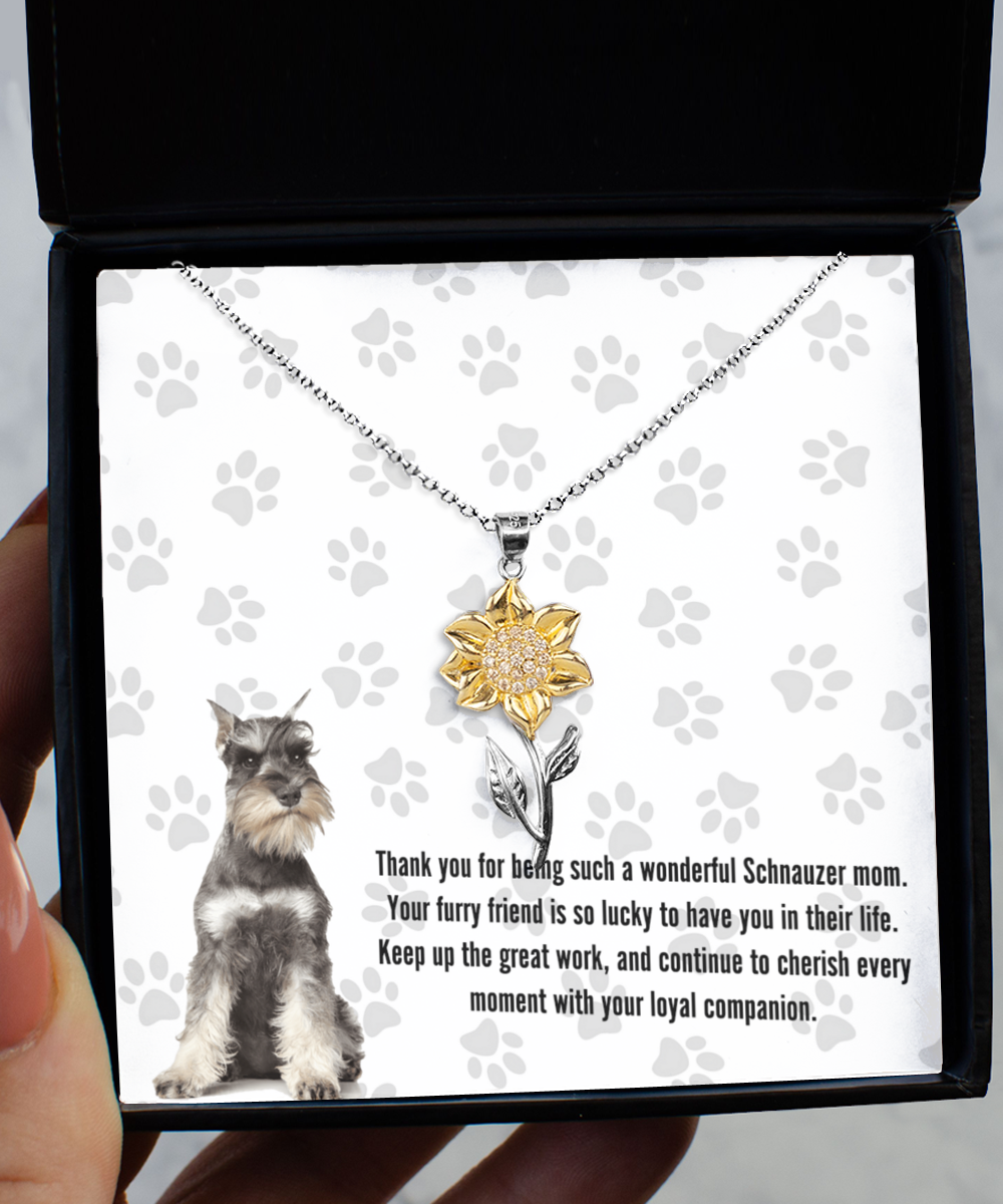 Schnauzer Mom Sunflower Pendant Necklace - Dog Mom Gifts For Women Birthday Christmas Mother's Day Gift Necklace For Schnauzer Dog Lover