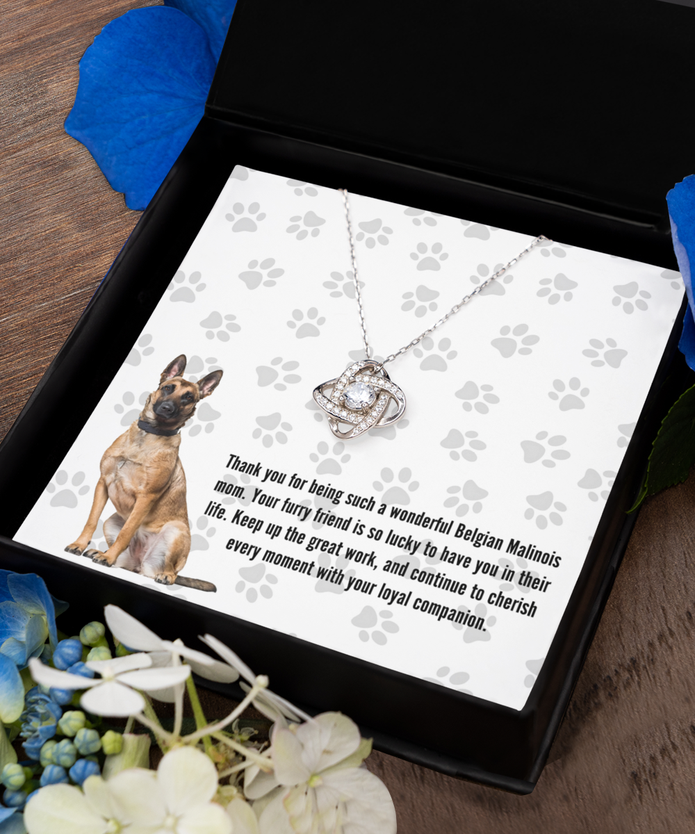 Belgian Malinois Mom Love Knot Silver Necklace - Dog Mom Jewelry Gifts Necklace For Women Birthday Christmas Mother's Day Gift For Belgian Malinois Dog Lover