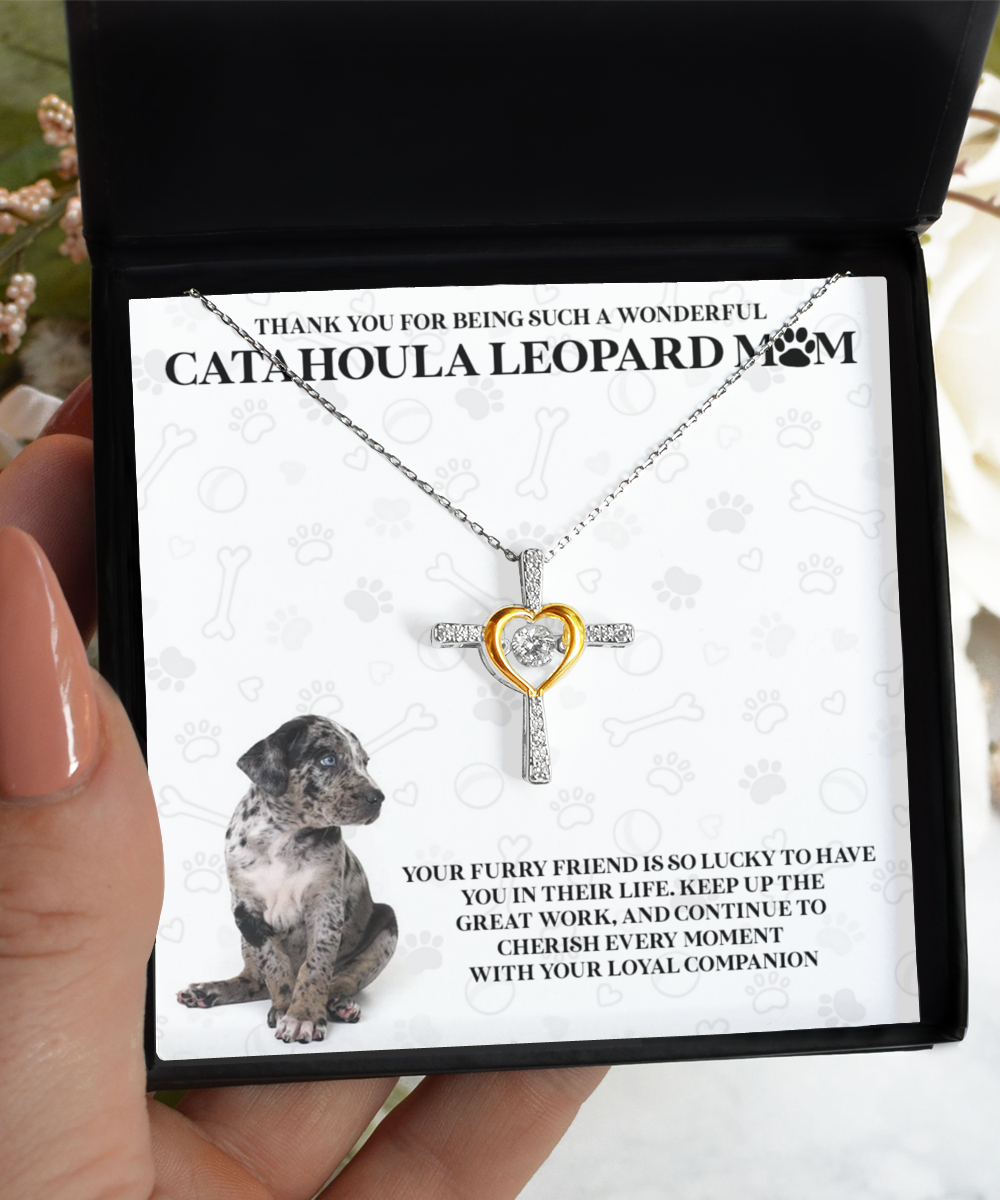 Catahoula Leopard Mom Cross Dancing Necklace - Dog Mom Gifts For Women Birthday Christmas Mother's Day Gift Necklace For Catahoula Leopard Dog Lover